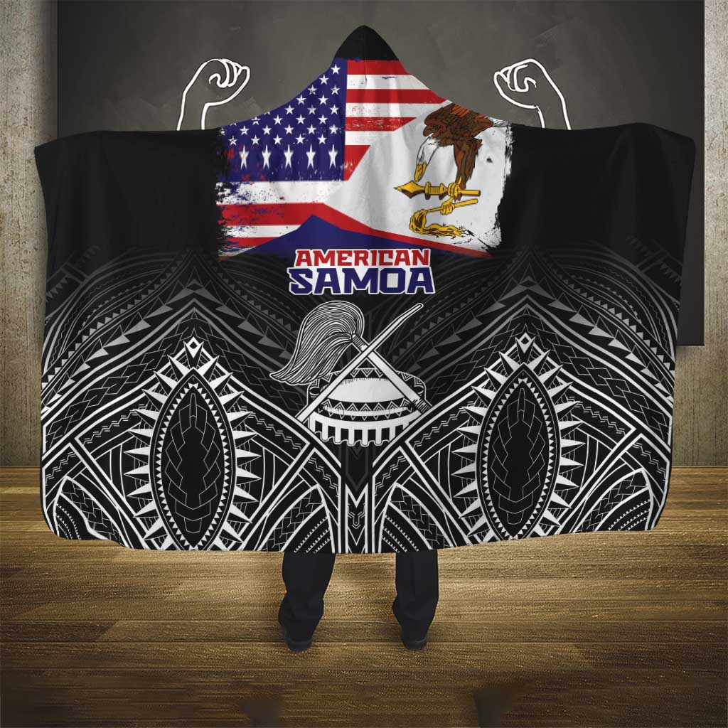 American Samoa Flag Day Hooded Blanket Bald Eagle With Polynesian Pattern