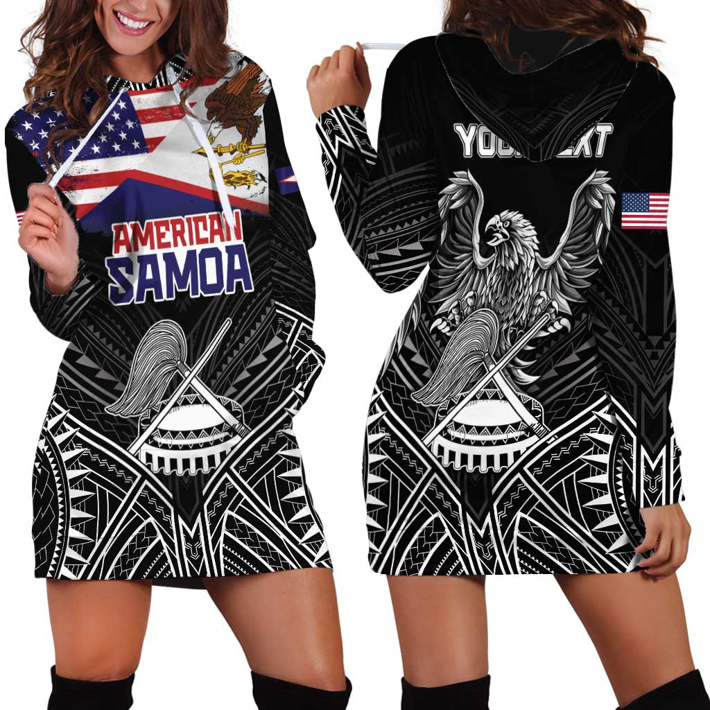 American Samoa Flag Day Hoodie Dress Bald Eagle With Polynesian Pattern