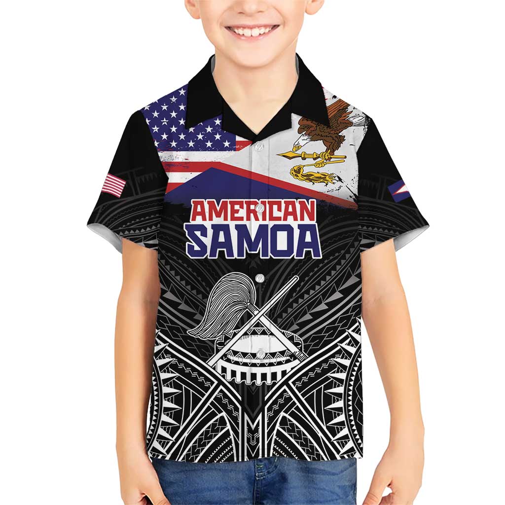 Personalised American Samoa Flag Day Kid Hawaiian Shirt Bald Eagle With Polynesian Pattern LT05 Kid Black - Polynesian Pride