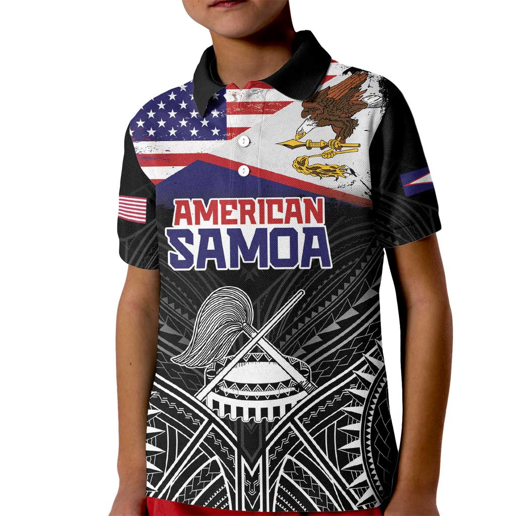Personalised American Samoa Flag Day Kid Polo Shirt Bald Eagle With Polynesian Pattern LT05 Kid Black - Polynesian Pride