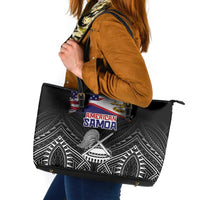 American Samoa Flag Day Leather Tote Bag Bald Eagle With Polynesian Pattern