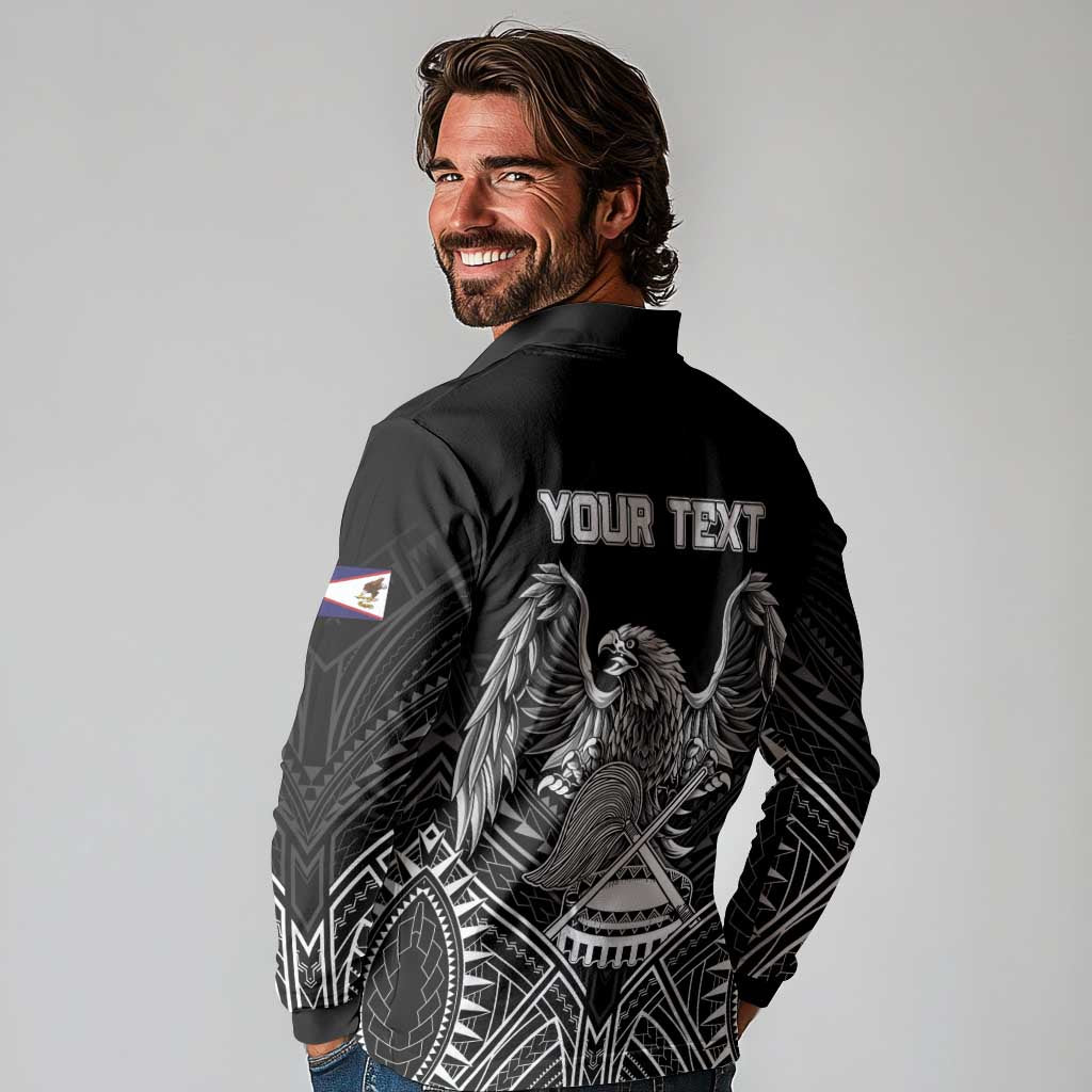 American Samoa Flag Day Long Sleeve Polo Shirt Bald Eagle With Polynesian Pattern