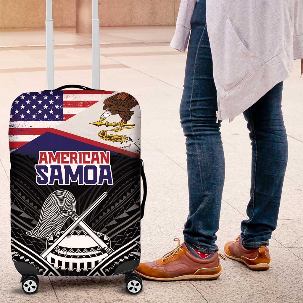 American Samoa Flag Day Luggage Cover Bald Eagle With Polynesian Pattern LT05 Black - Polynesian Pride