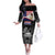 American Samoa Flag Day Off The Shoulder Long Sleeve Dress Bald Eagle With Polynesian Pattern