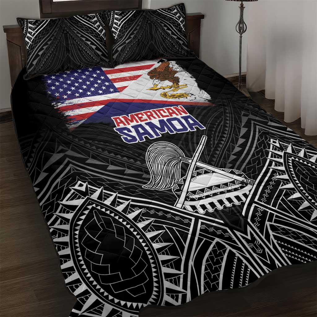 American Samoa Flag Day Quilt Bed Set Bald Eagle With Polynesian Pattern LT05 Black - Polynesian Pride