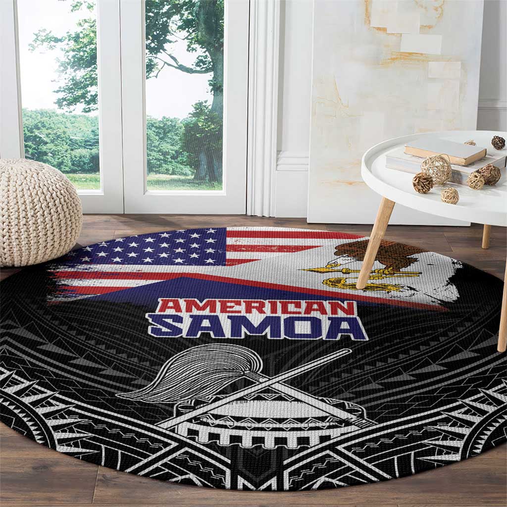 American Samoa Flag Day Round Carpet Bald Eagle With Polynesian Pattern