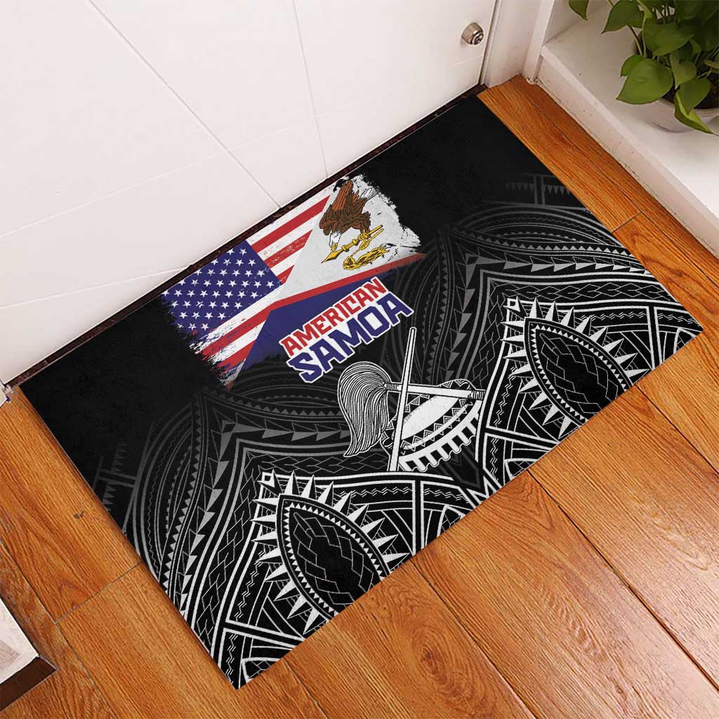 American Samoa Flag Day Rubber Doormat Bald Eagle With Polynesian Pattern