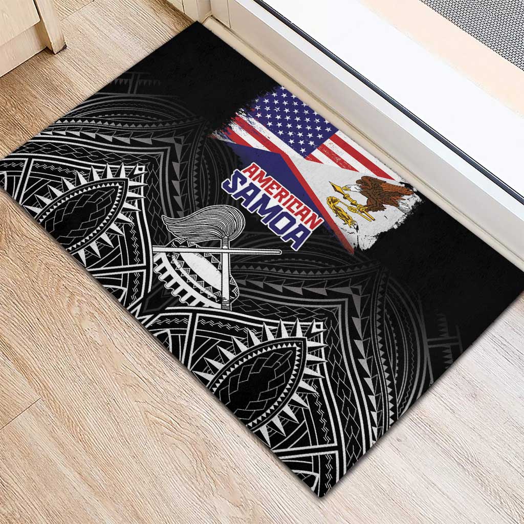 American Samoa Flag Day Rubber Doormat Bald Eagle With Polynesian Pattern