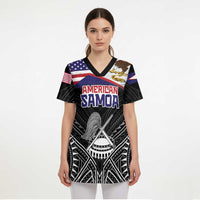 Personalised American Samoa Flag Day Scrub Top Bald Eagle With Polynesian Pattern - Polynesian Pride