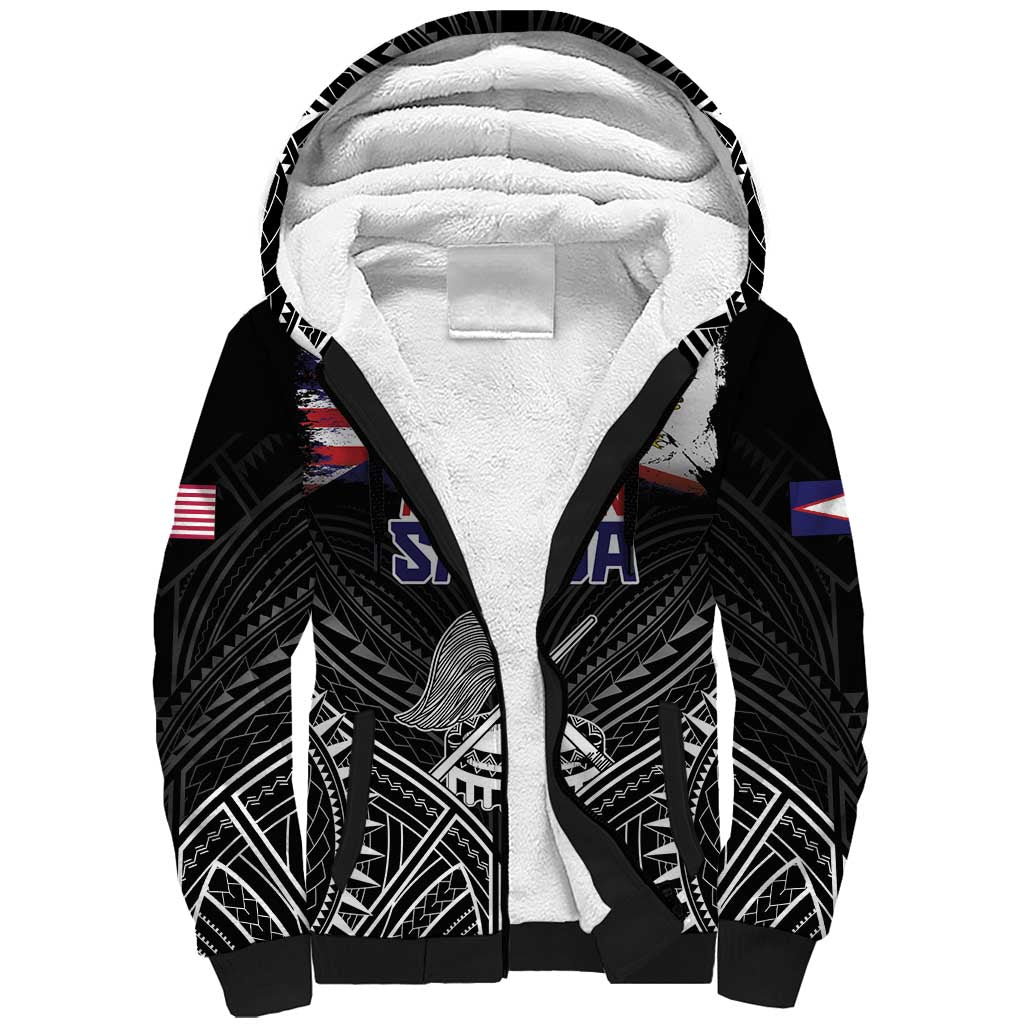 Personalised American Samoa Flag Day Sherpa Hoodie Bald Eagle With Polynesian Pattern LT05 Unisex Black - Polynesian Pride