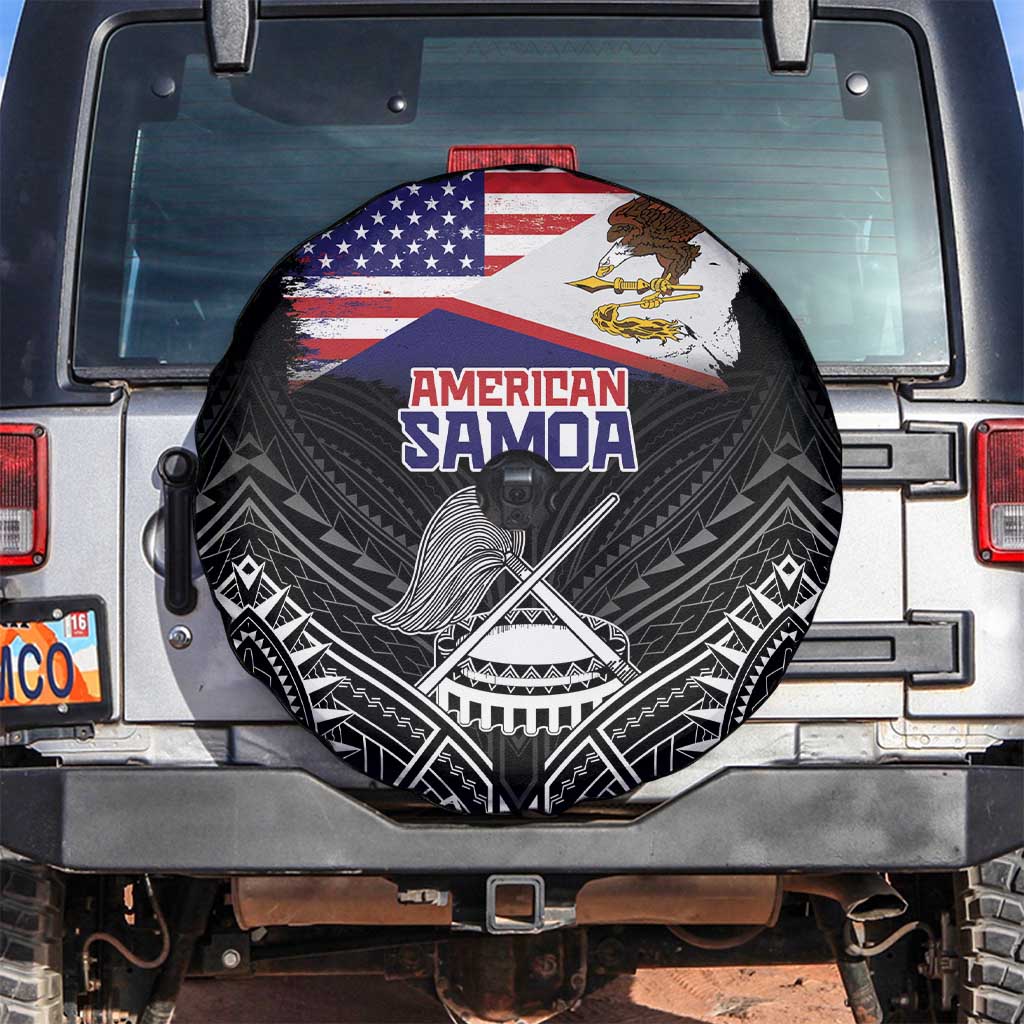 American Samoa Flag Day Spare Tire Cover Bald Eagle With Polynesian Pattern LT05 Black - Polynesian Pride