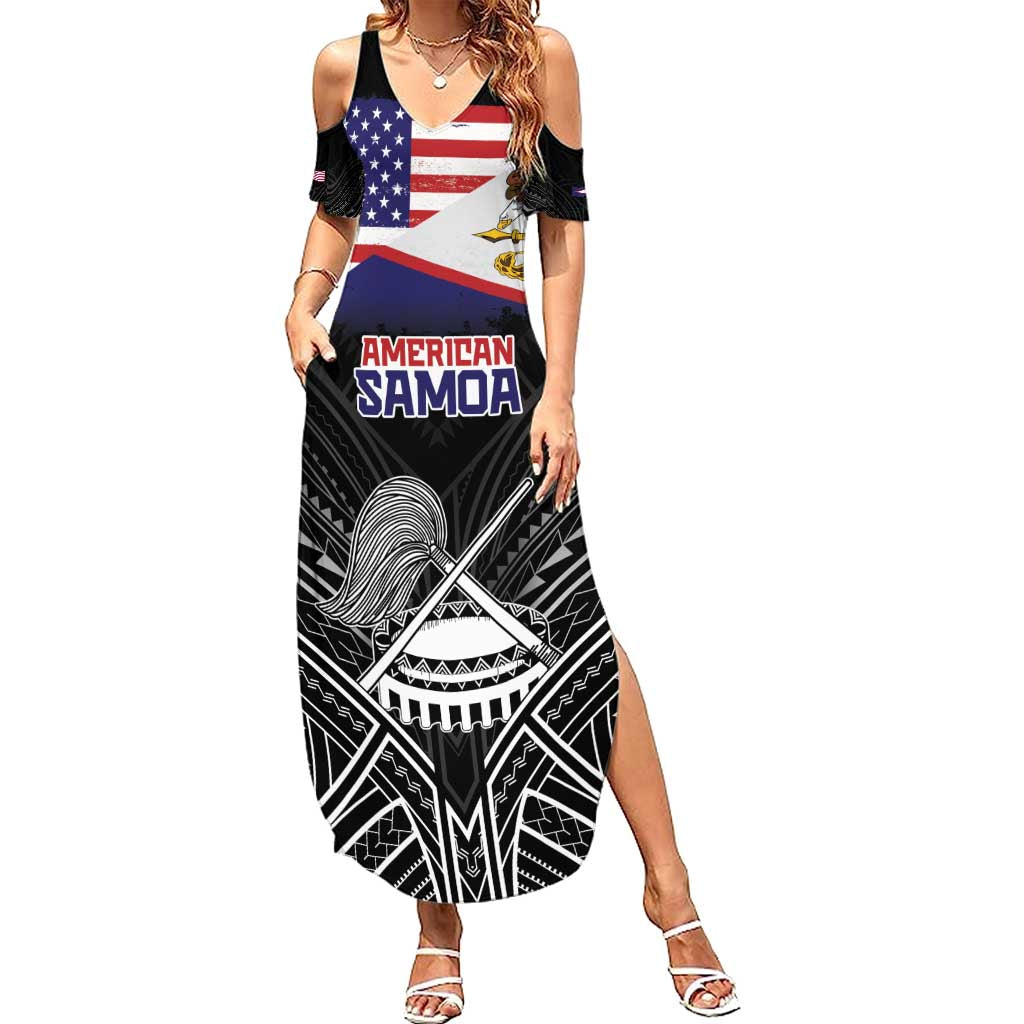 American Samoa Flag Day Summer Maxi Dress Bald Eagle With Polynesian Pattern