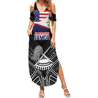 American Samoa Flag Day Summer Maxi Dress Bald Eagle With Polynesian Pattern