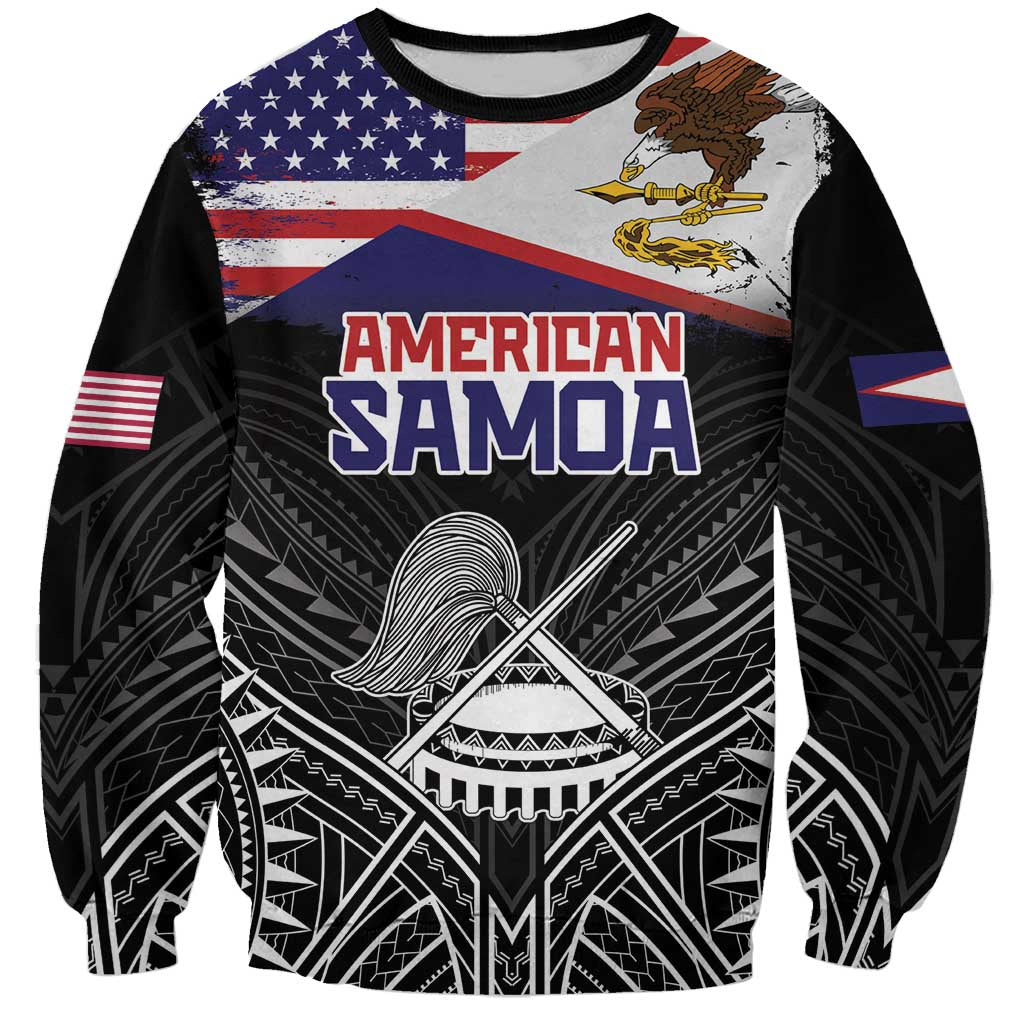 Personalised American Samoa Flag Day Sweatshirt Bald Eagle With Polynesian Pattern LT05 Unisex Black - Polynesian Pride
