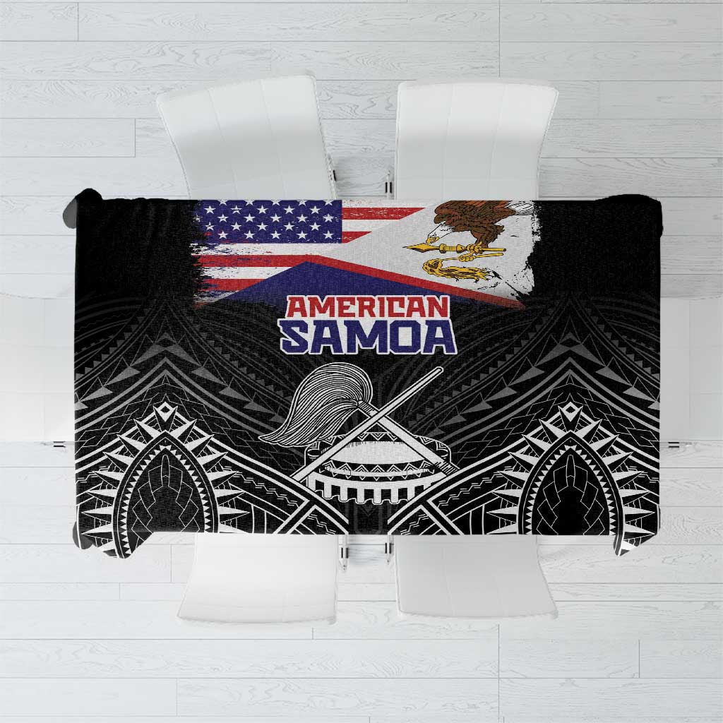 American Samoa Flag Day Tablecloth Bald Eagle With Polynesian Pattern LT05 Black - Polynesian Pride