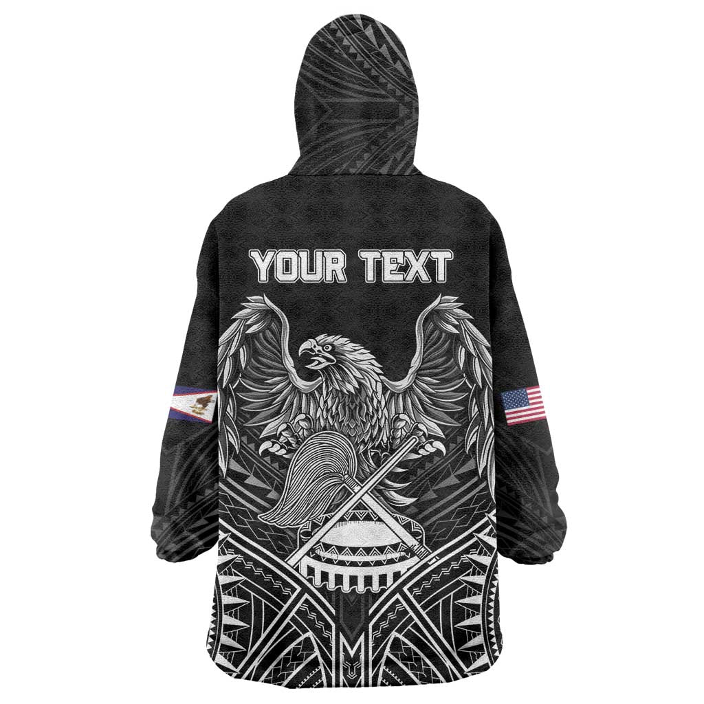 American Samoa Flag Day Wearable Blanket Hoodie Bald Eagle With Polynesian Pattern