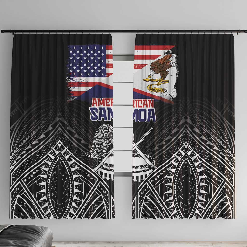 American Samoa Flag Day Window Curtain Bald Eagle With Polynesian Pattern LT05 With Hooks Black - Polynesian Pride