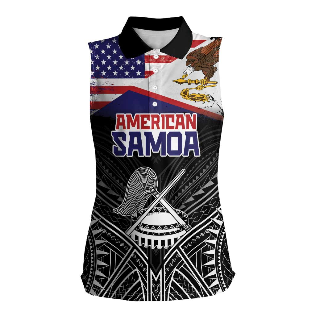 Personalised American Samoa Flag Day Women Sleeveless Polo Shirt Bald Eagle With Polynesian Pattern LT05 Female Black - Polynesian Pride