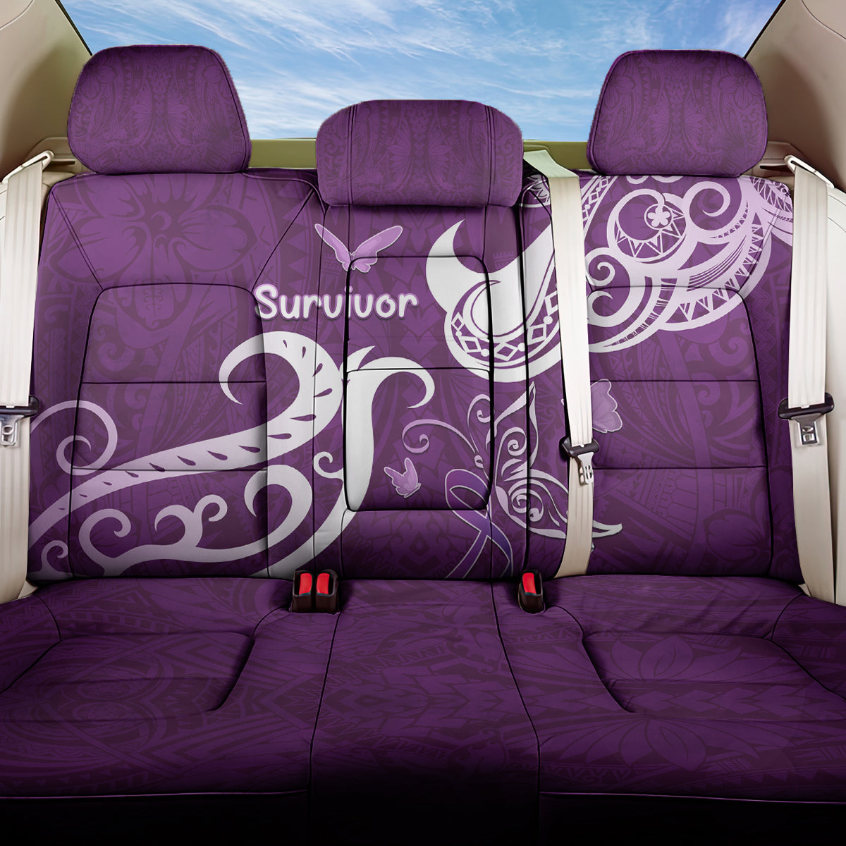 Fibromyalgia Awareness Back Car Seat Cover Polynesian Purple Ribbon