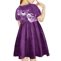 Personalised Fibromyalgia Awareness Kid Short Sleeve Dress Polynesian Purple Ribbon
