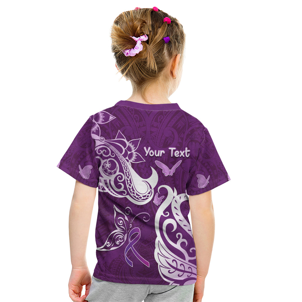 Personalised Fibromyalgia Awareness Kid T Shirt Polynesian Purple Ribbon