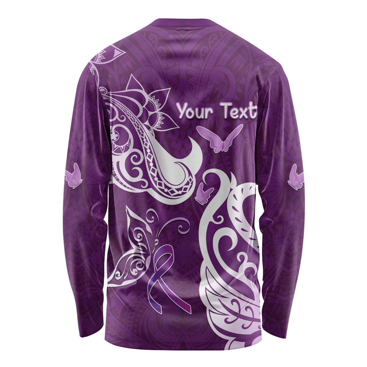 Personalised Fibromyalgia Awareness Long Sleeve Shirt Polynesian Purple Ribbon