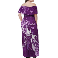 Personalised Fibromyalgia Awareness Off Shoulder Maxi Dress Polynesian Purple Ribbon