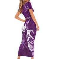 Personalised Fibromyalgia Awareness Short Sleeve Bodycon Dress Polynesian Purple Ribbon LT05 - Polynesian Pride