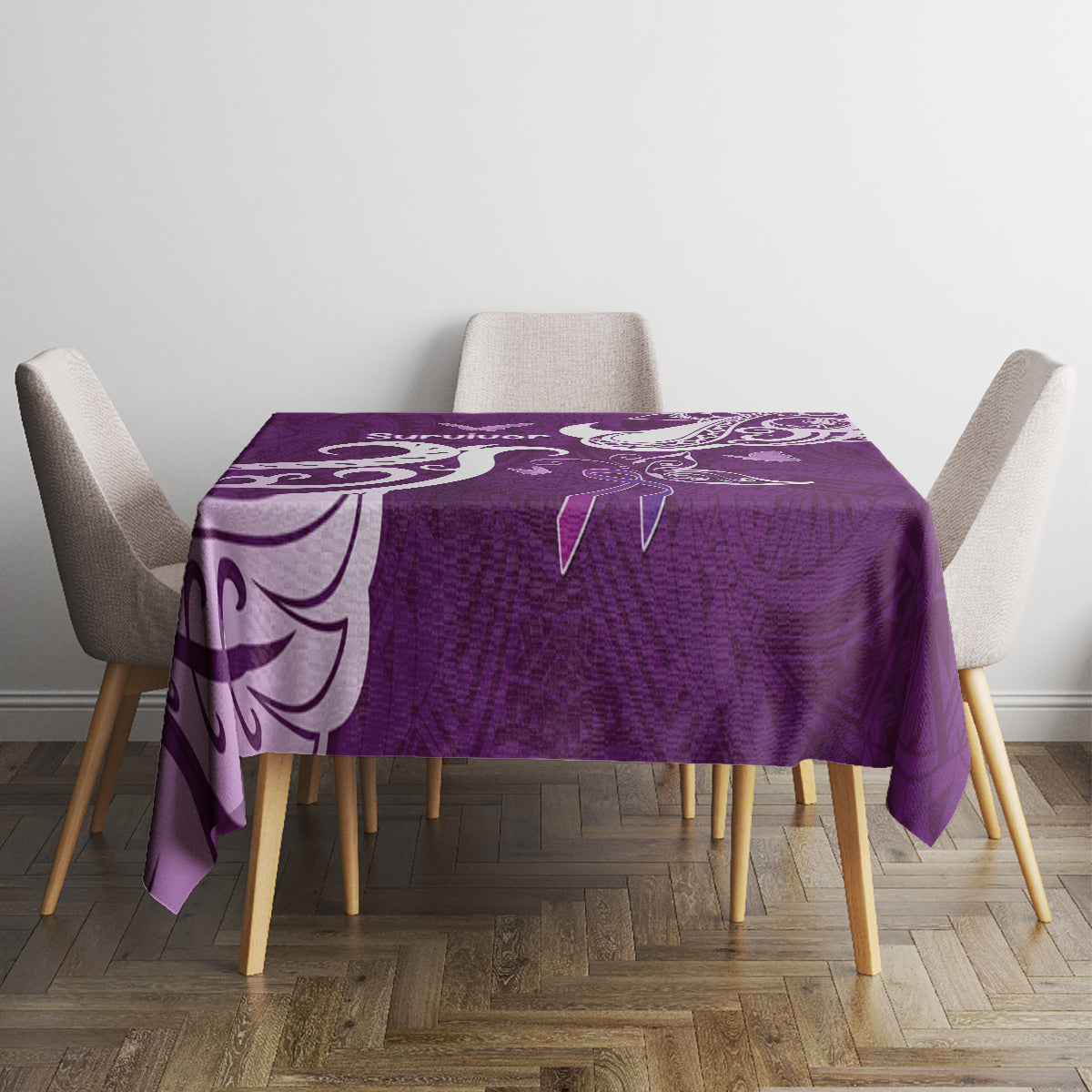 Fibromyalgia Awareness Tablecloth Polynesian Purple Ribbon