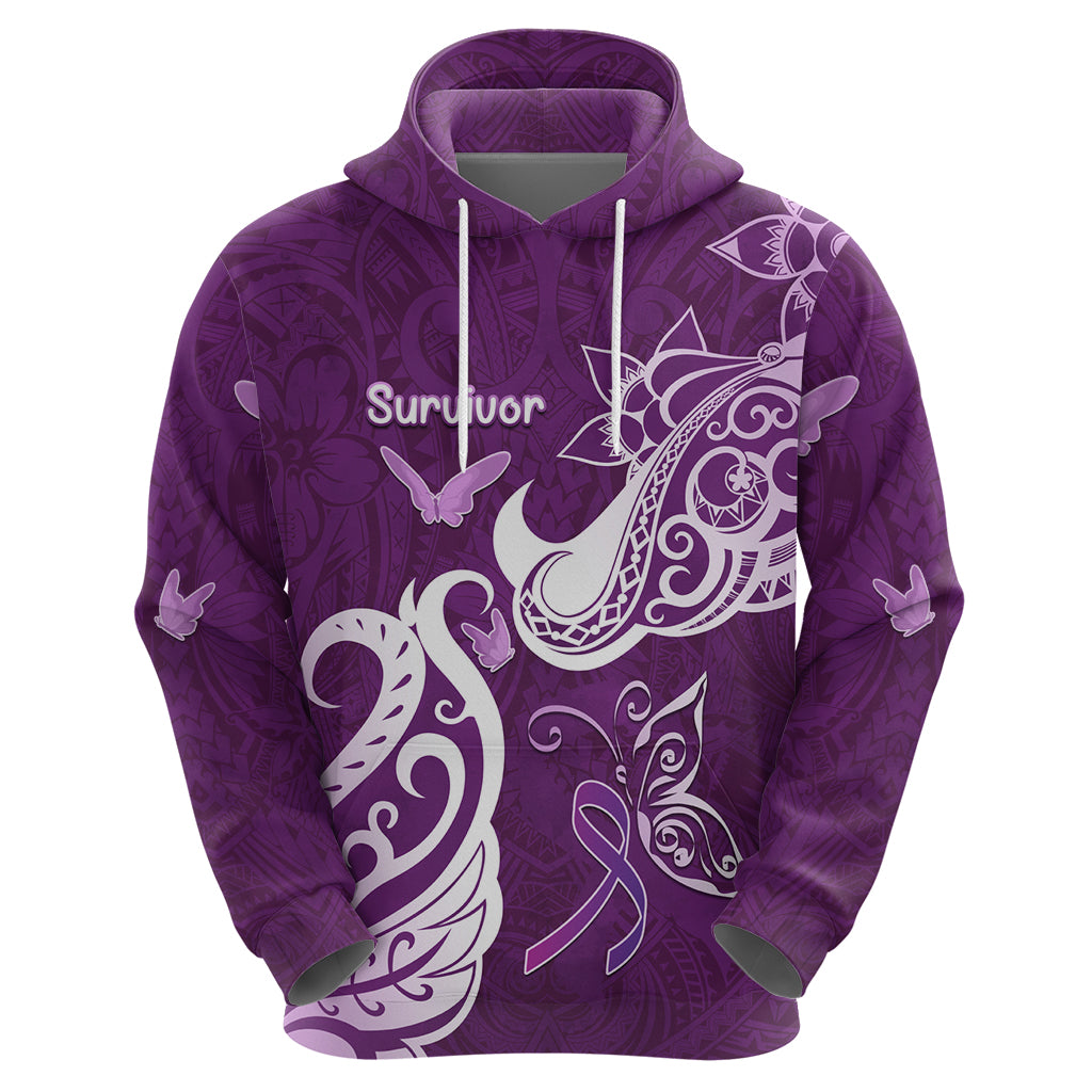 Personalised Fibromyalgia Awareness Zip Hoodie Polynesian Purple Ribbon