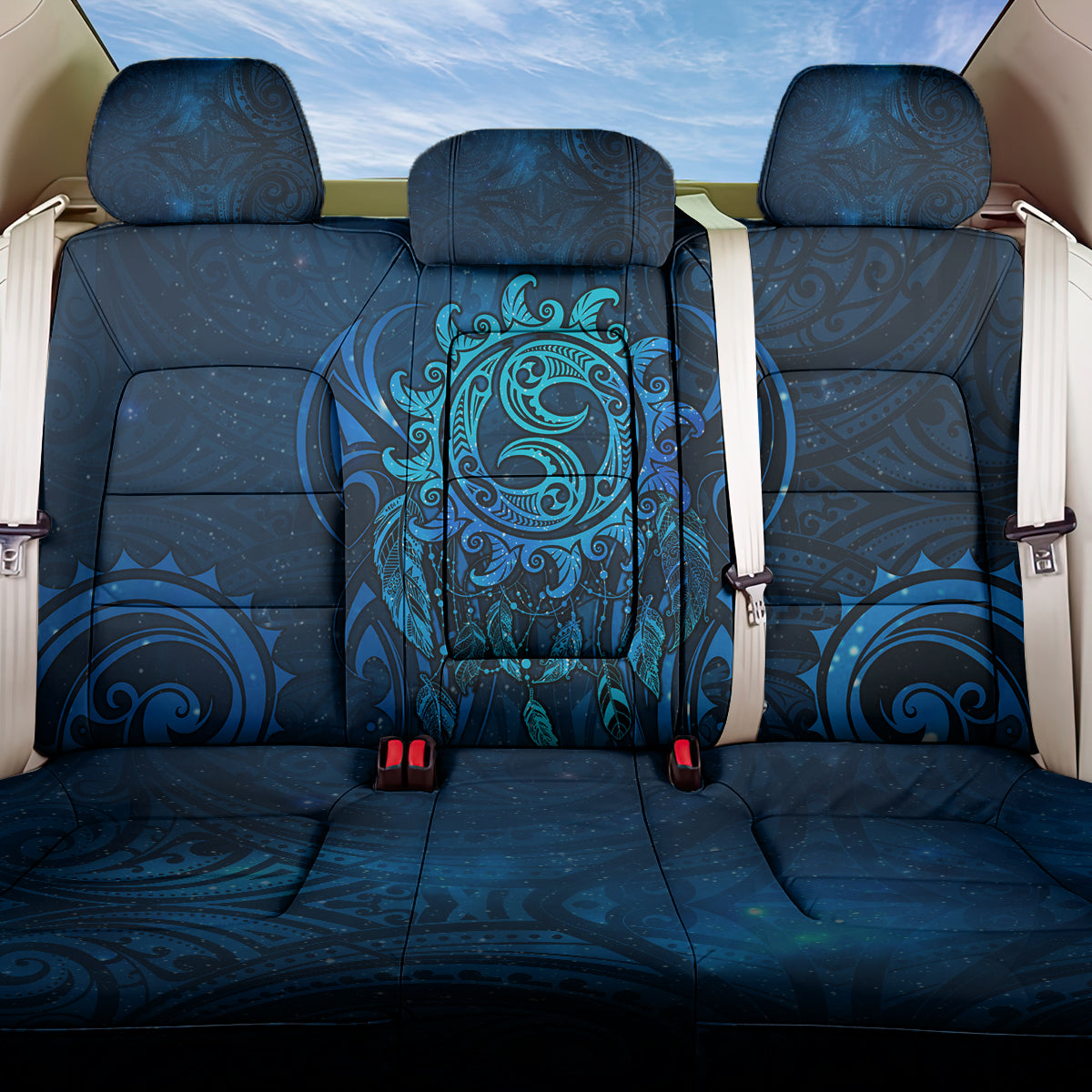 New Zealand Dream Catcher Back Car Seat Cover Maori Koru Pattern Blue Version