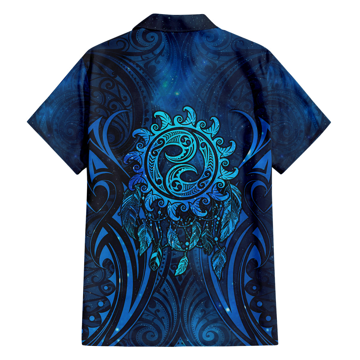New Zealand Dream Catcher Family Matching Off Shoulder Short Dress and Hawaiian Shirt Maori Koru Pattern Blue Version