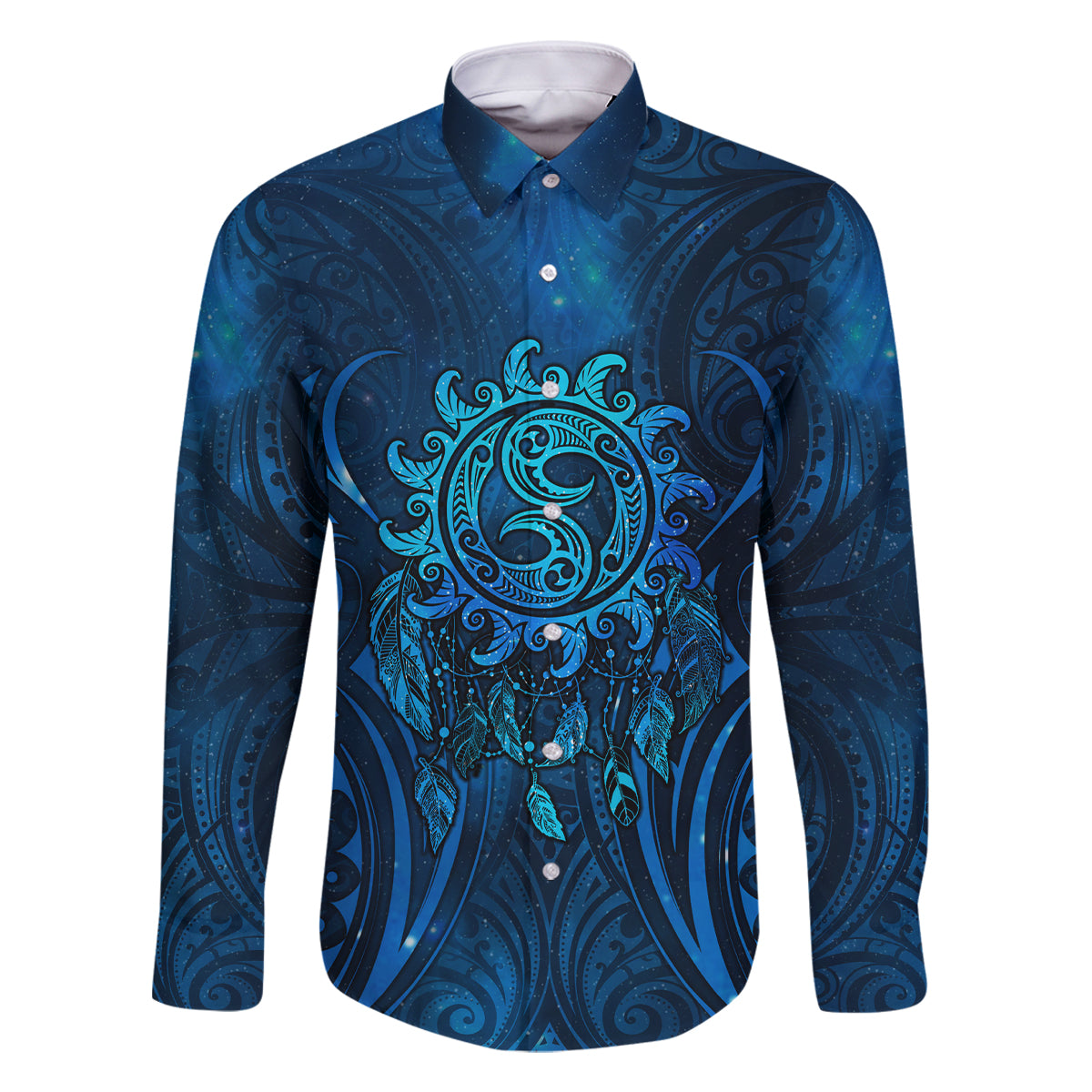 New Zealand Dream Catcher Family Matching Off Shoulder Short Dress and Hawaiian Shirt Maori Koru Pattern Blue Version