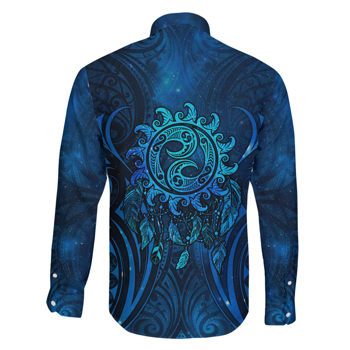 New Zealand Dream Catcher Family Matching Off Shoulder Short Dress and Hawaiian Shirt Maori Koru Pattern Blue Version