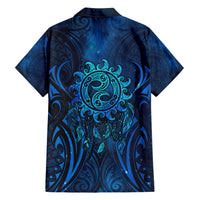 New Zealand Dream Catcher Family Matching Short Sleeve Bodycon Dress and Hawaiian Shirt Maori Koru Pattern Blue Version