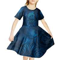 New Zealand Dream Catcher Kid Short Sleeve Dress Maori Koru Pattern Blue Version LT05 - Polynesian Pride