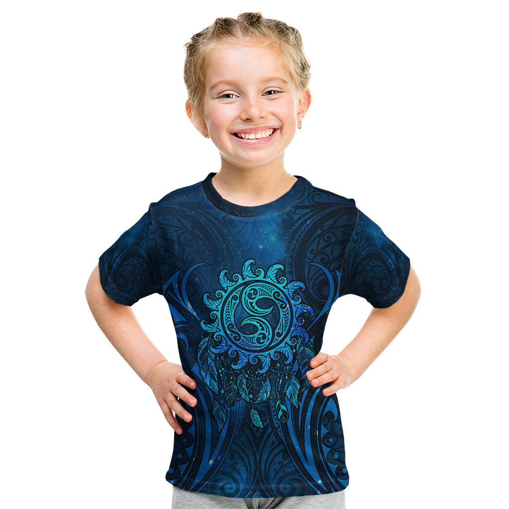 New Zealand Dream Catcher Kid T Shirt Maori Koru Pattern Blue Version LT05 Blue - Polynesian Pride