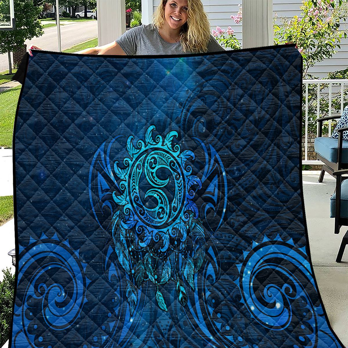 New Zealand Dream Catcher Quilt Maori Koru Pattern Blue Version LT05 Blue - Polynesian Pride
