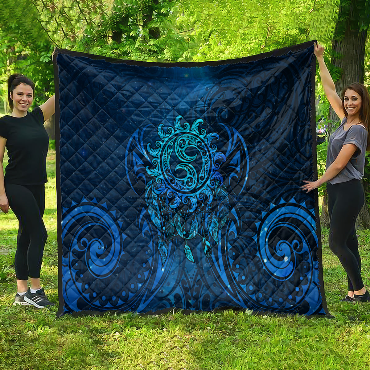 New Zealand Dream Catcher Quilt Maori Koru Pattern Blue Version