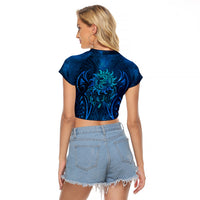 New Zealand Dream Catcher Raglan Cropped T Shirt Maori Koru Pattern Blue Version