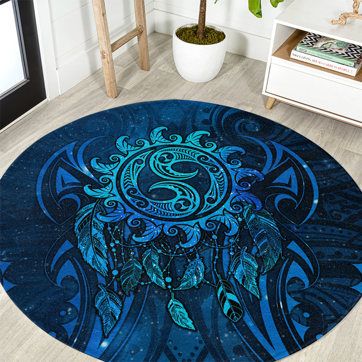 New Zealand Dream Catcher Round Carpet Maori Koru Pattern Blue Version