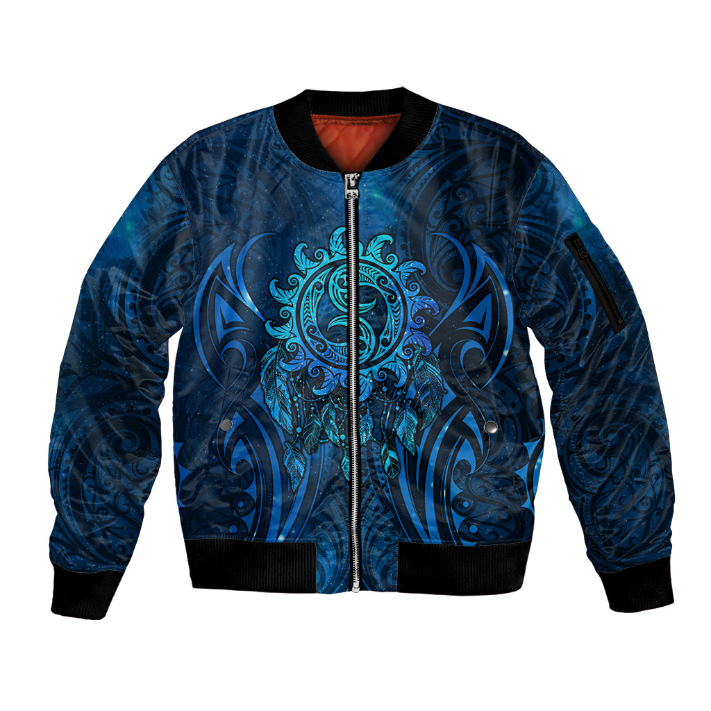 New Zealand Dream Catcher Sleeve Zip Bomber Jacket Maori Koru Pattern Blue Version