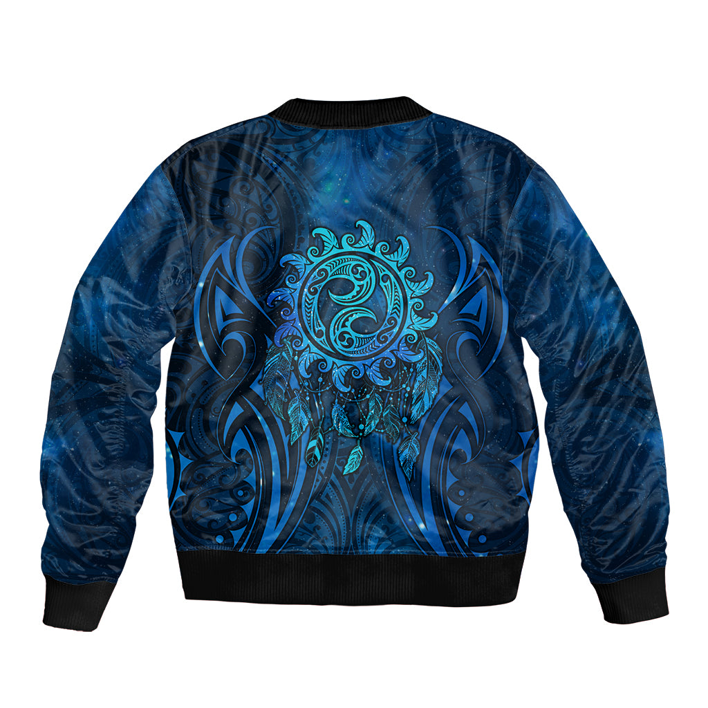 New Zealand Dream Catcher Sleeve Zip Bomber Jacket Maori Koru Pattern Blue Version