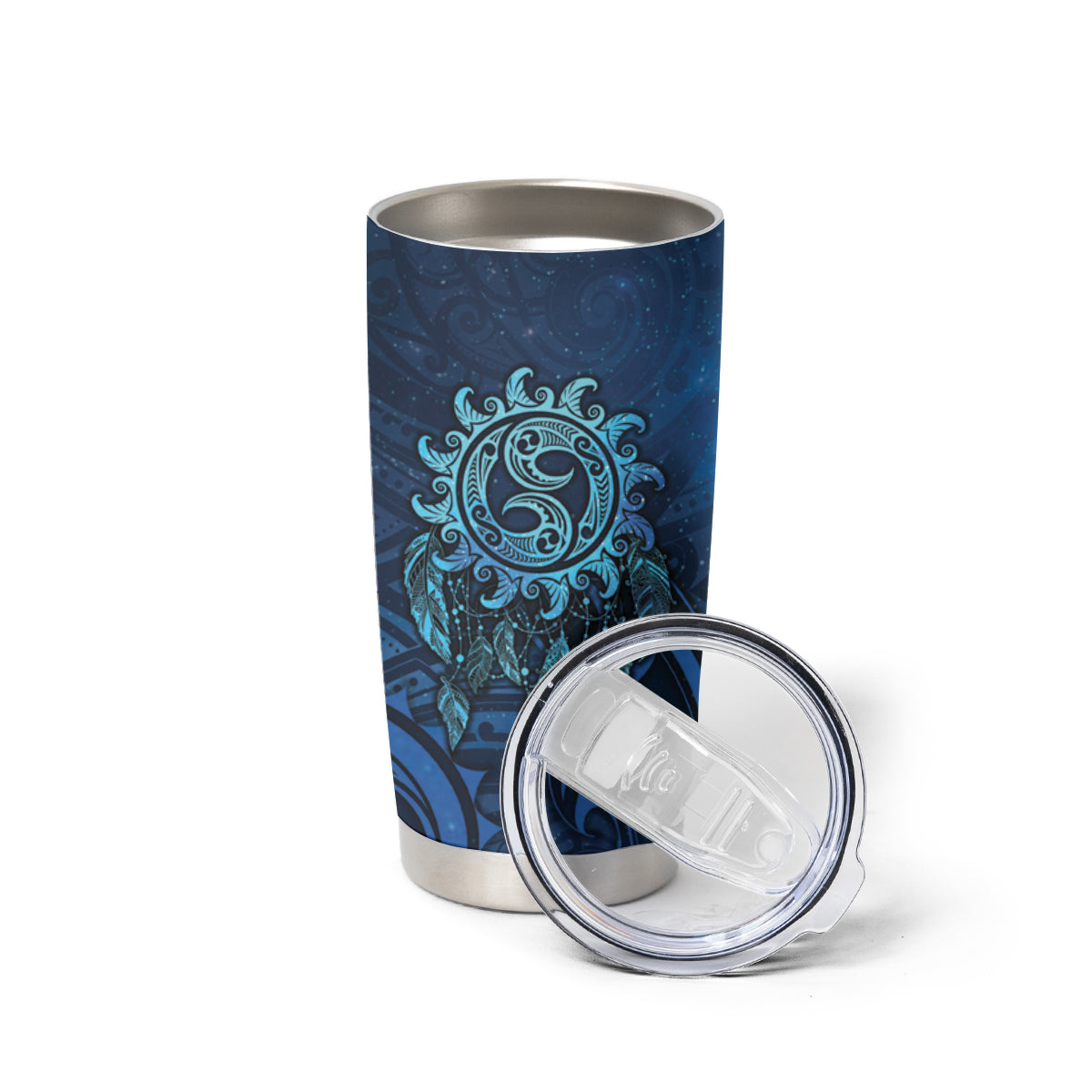New Zealand Dream Catcher Tumbler Cup Maori Koru Pattern Blue Version