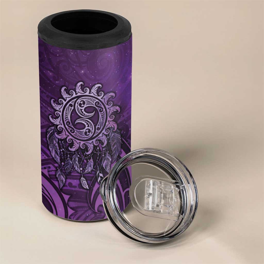New Zealand Dream Catcher 4 in 1 Can Cooler Tumbler Maori Koru Pattern Purple Version