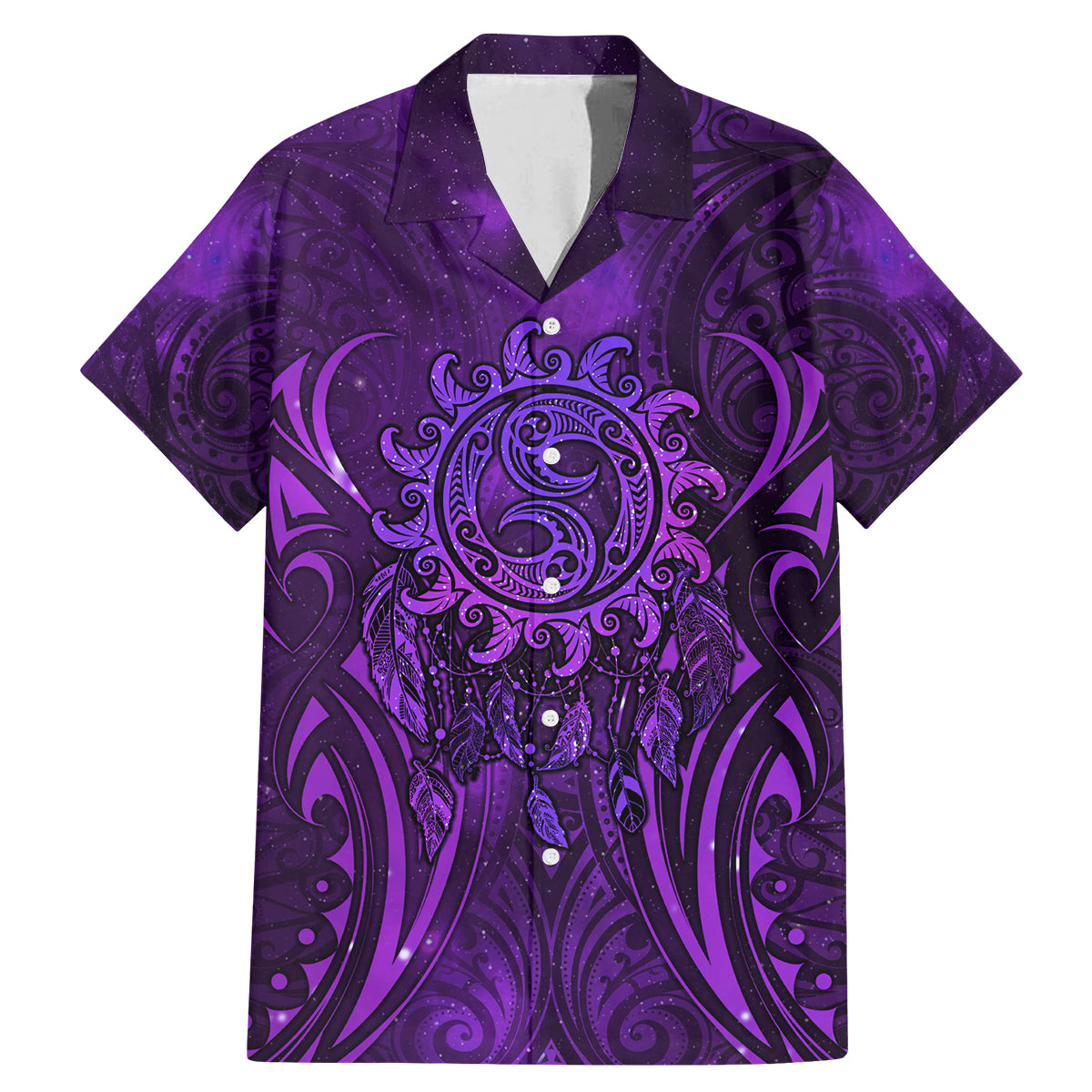 New Zealand Dream Catcher Family Matching Mermaid Dress and Hawaiian Shirt Maori Koru Pattern Purple Version