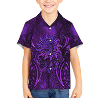 New Zealand Dream Catcher Family Matching Off The Shoulder Long Sleeve Dress and Hawaiian Shirt Maori Koru Pattern Purple Version