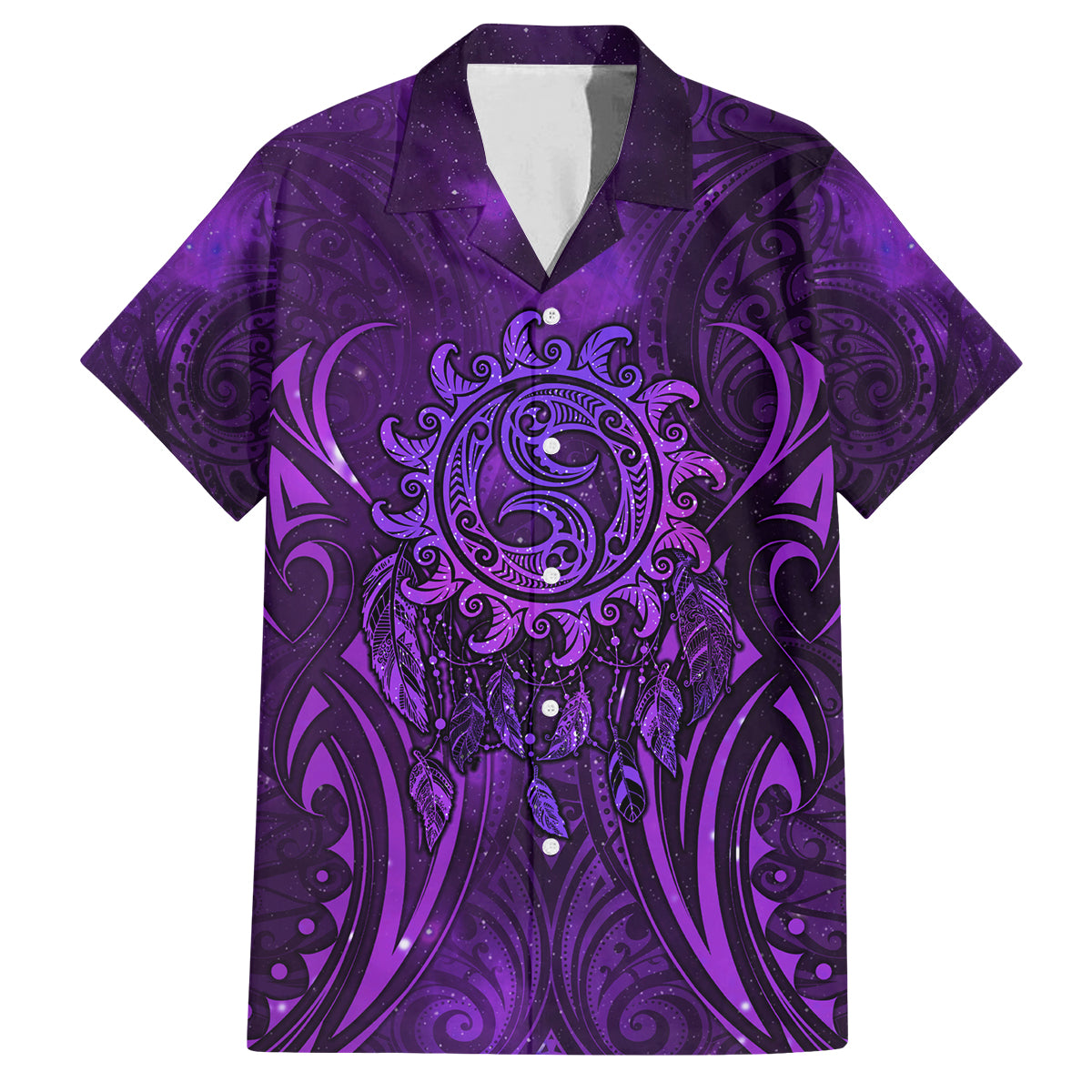 New Zealand Dream Catcher Family Matching Off Shoulder Short Dress and Hawaiian Shirt Maori Koru Pattern Purple Version LT05 Dad's Shirt - Short Sleeve Purple - Polynesian Pride
