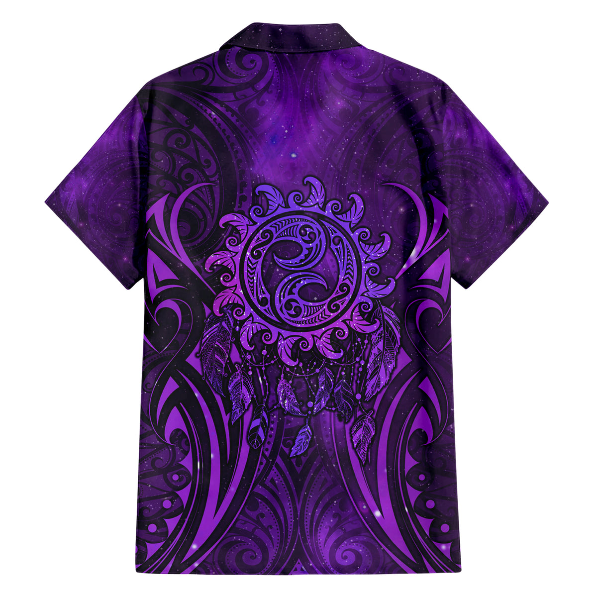 New Zealand Dream Catcher Family Matching Short Sleeve Bodycon Dress and Hawaiian Shirt Maori Koru Pattern Purple Version