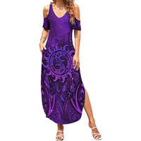 New Zealand Dream Catcher Family Matching Summer Maxi Dress and Hawaiian Shirt Maori Koru Pattern Purple Version